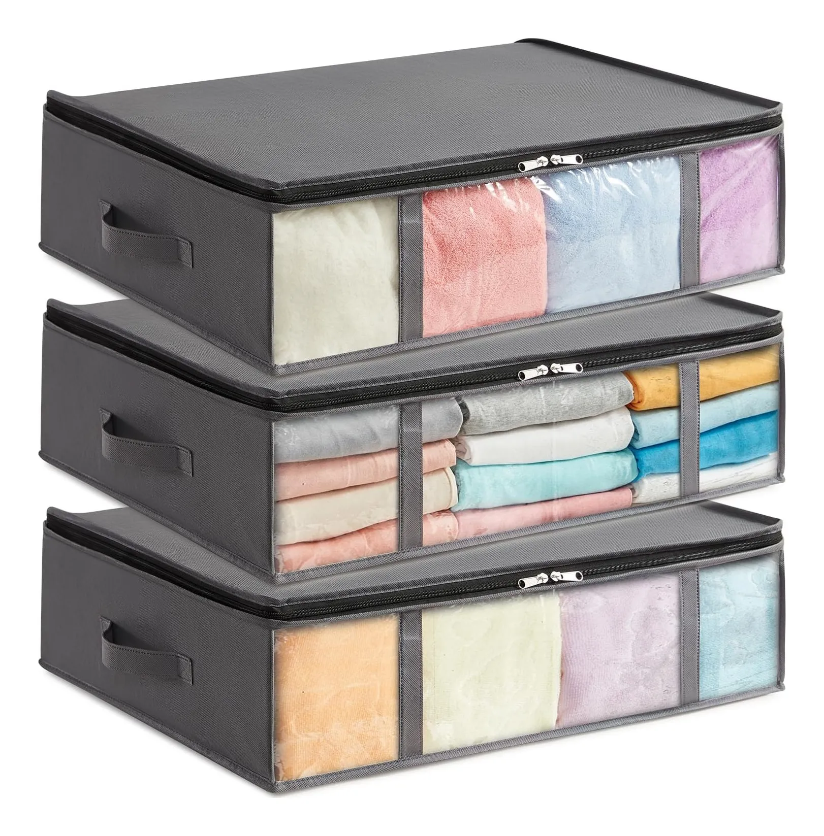 Lifewit grey fabric under-bed storage bag with clear front window and reinforced handles