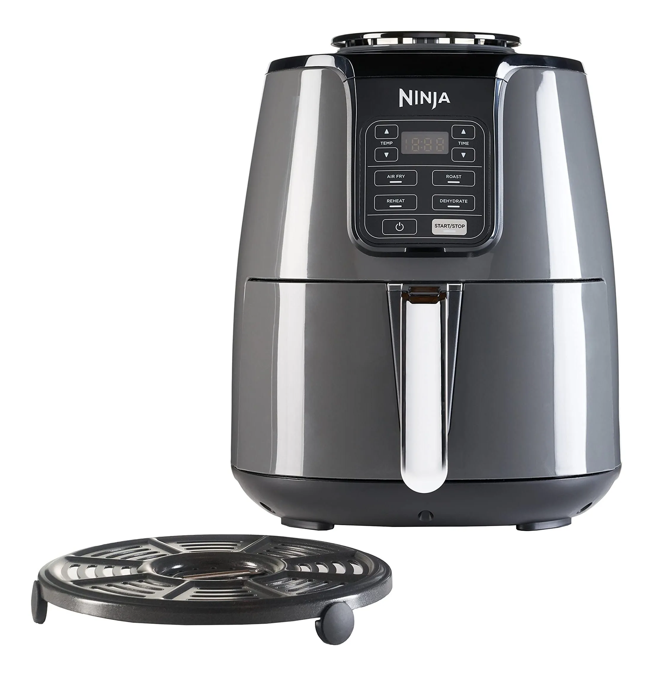 Ninja Air Fryer AF100UK in grey and black, front view with the basket closed