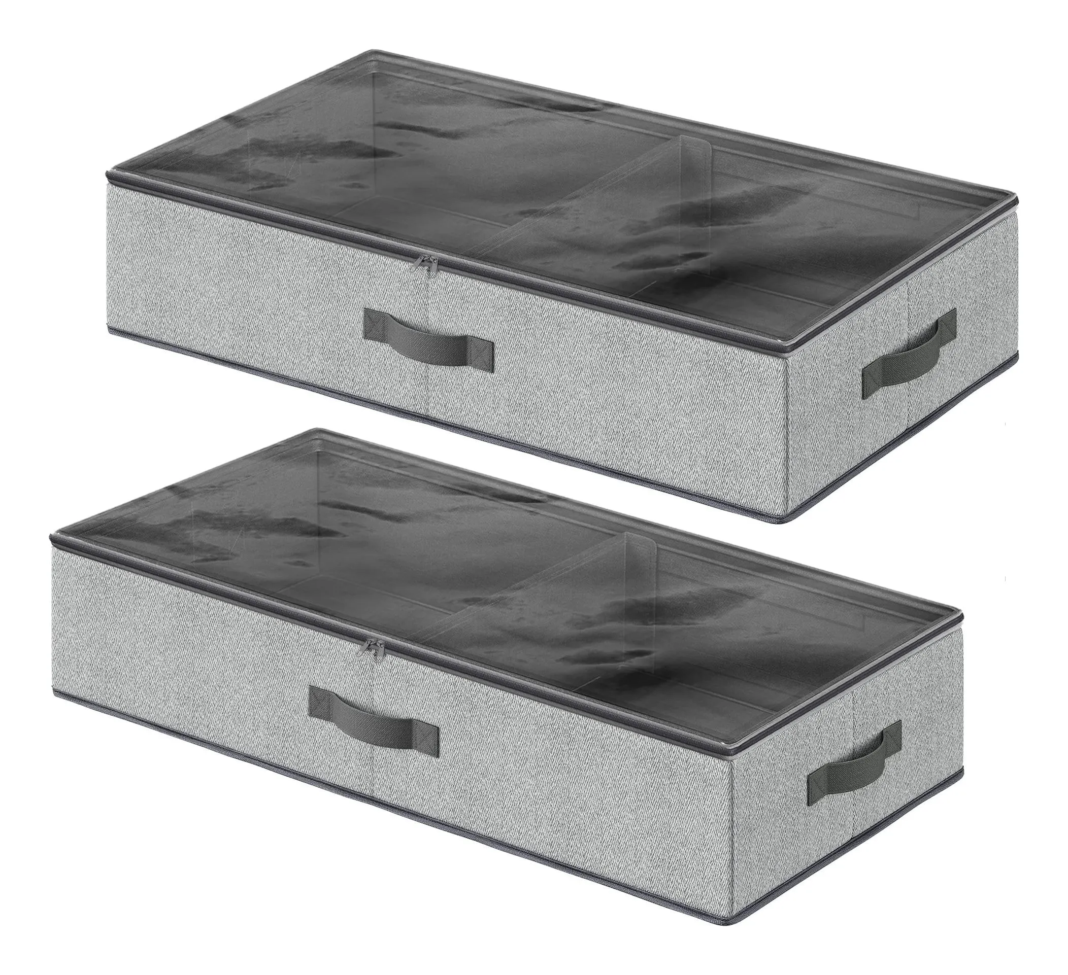 SONGMICS grey fabric under-bed storage bag with transparent zipped lid and handles