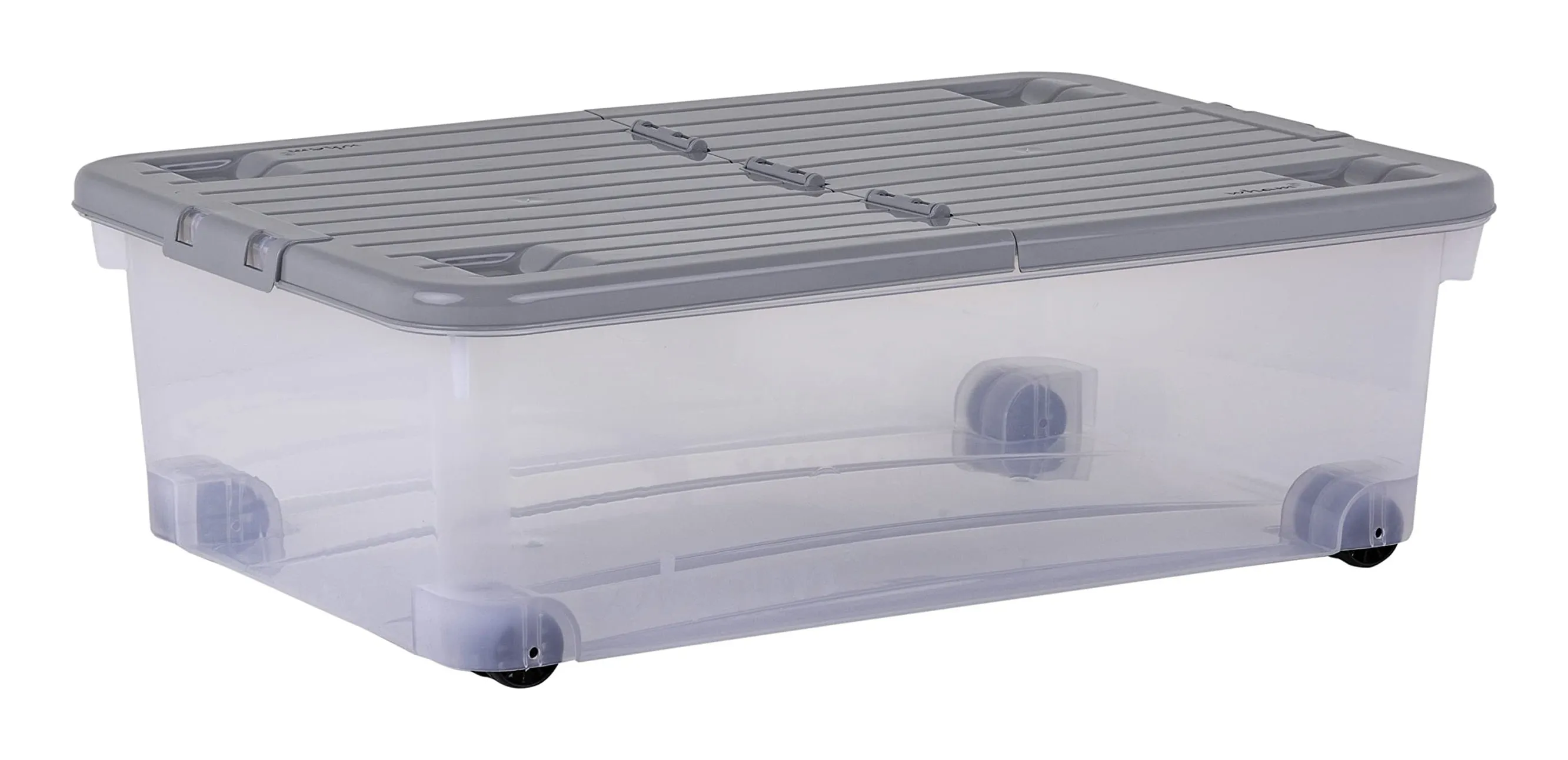 Wham 32 L clear storage box with cool grey folding split lid and wheels