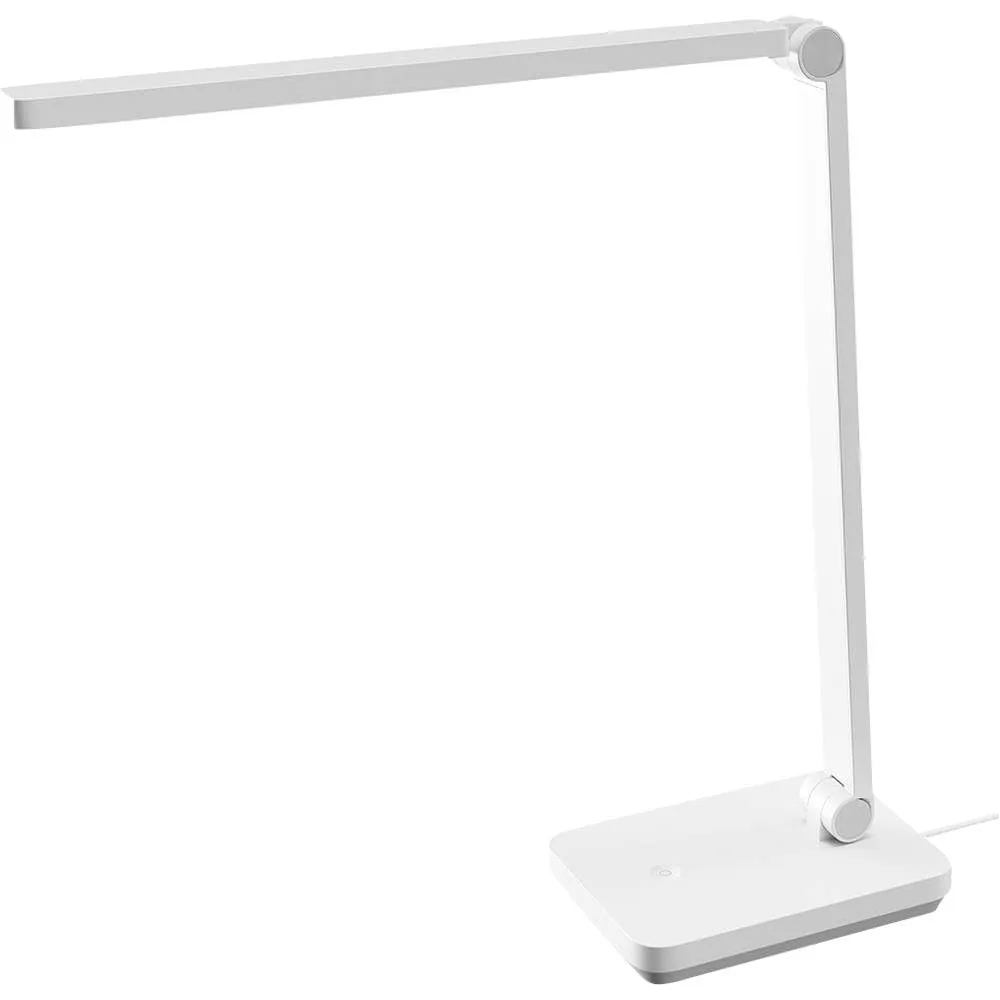 Xiaomi Desk Lamp Lite in white: a long flat bar head on a folding arm over a rectangular base with a single touch button